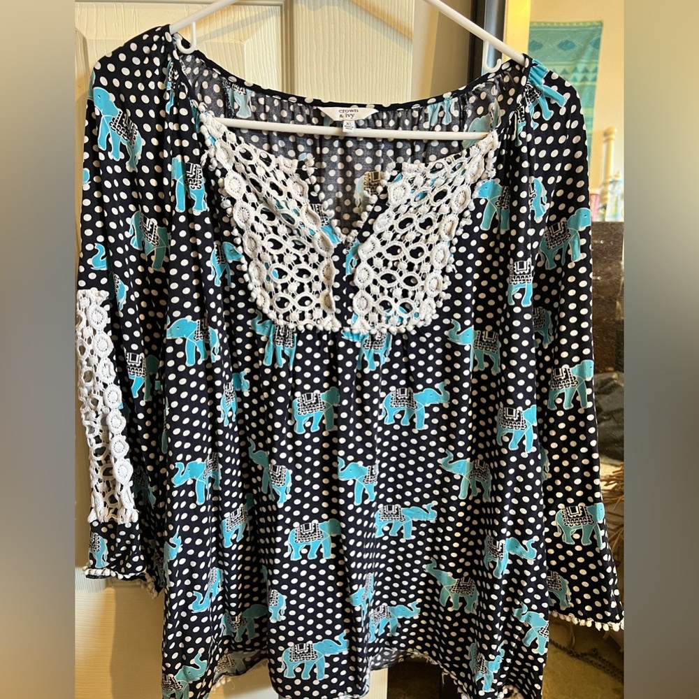 Crown & Ivy XL elephant patterned shirt